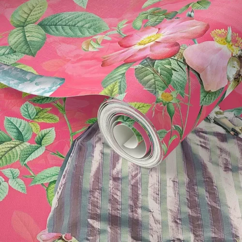 Vista 2 de Papel tapiz para despegar y pegar, flores francesas, rosas, jardín, rosa, estilo vintage, siglo botánico, flores para niñas, papel tapiz extraíble