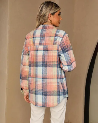 Vista 2 de GRAPENT Chaqueta acolchada con botones a cuadros de gran tamaño para mujer