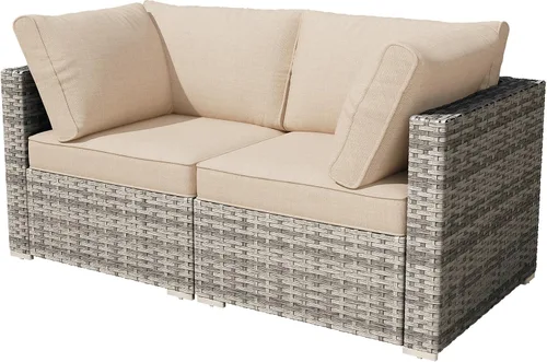 Vista 9 de HOOOWOOO Patio Sectional Furniture Set,2 Piece Couch Set with 2 Matching Armless Chairs(Beige)