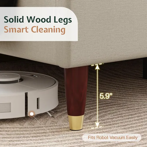 Vista 6 de Jocisland Base de Cama de Plataforma Completamente Tapizada con Cabecero Wingback de 51.2" de Alto–Patas de Madera Sólida, No Necesita Somier, Lino