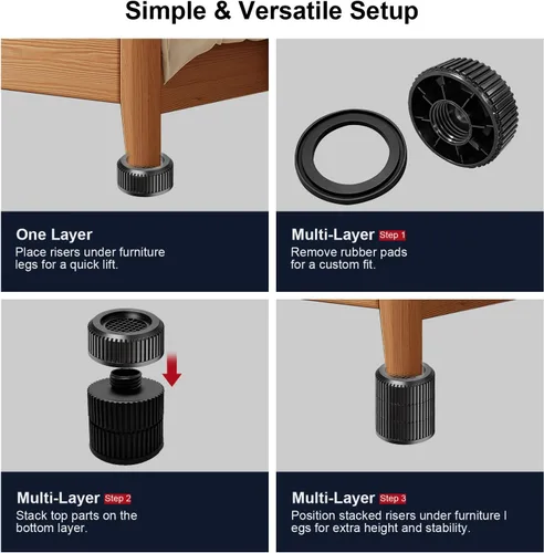 Vista 11 de Elevadores de cama redondos para muebles, resistentes, antideslizantes, ajustables (1.3 a 3.7 pulgadas de alto), elevadores de cama para escritorio