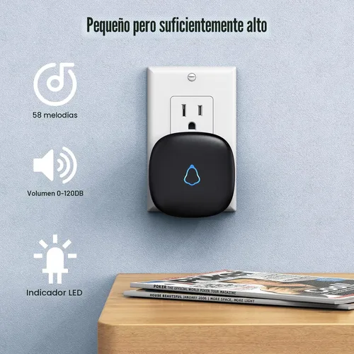 Vista 4 de SECRUI - Timbre inalámbrico con 2 receptores, timbre impermeable que funciona a 1000 pies de alcance 58 campanas, 5 niveles de volumen, luz LED