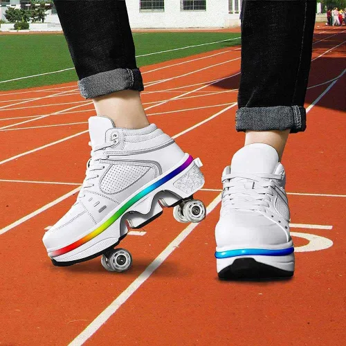 Vista 10 de Patines de ruedas para mujeres y hombres al aire libre, zapatos de parkour 2 en 1 con ruedas para niñas/niños, zapatos retráctiles de doble fila