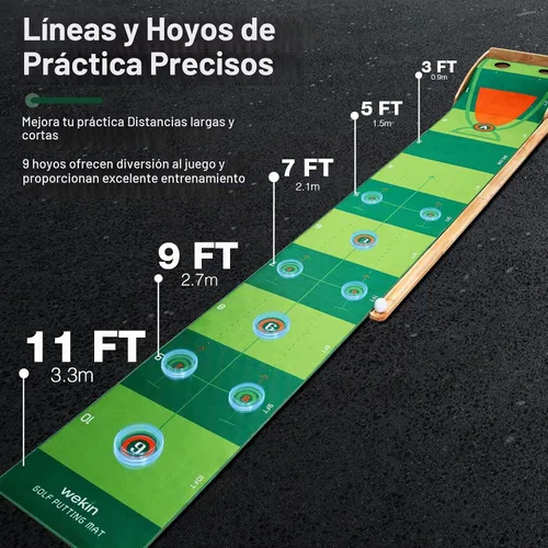 Vista 4 de Wekin Indoor Putting Green with Auto Ball Return,11 Foot Golf Putting Mat