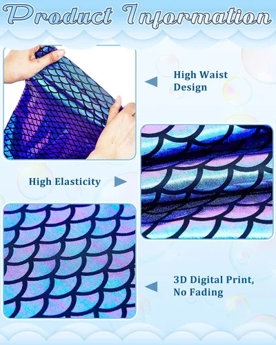 Vista 3 de Suhine 3 piezas de leggings metálicos de sirena para niñas, de cintura alta, elásticos, pantalones ajustados para niños, entrenamiento, fiesta