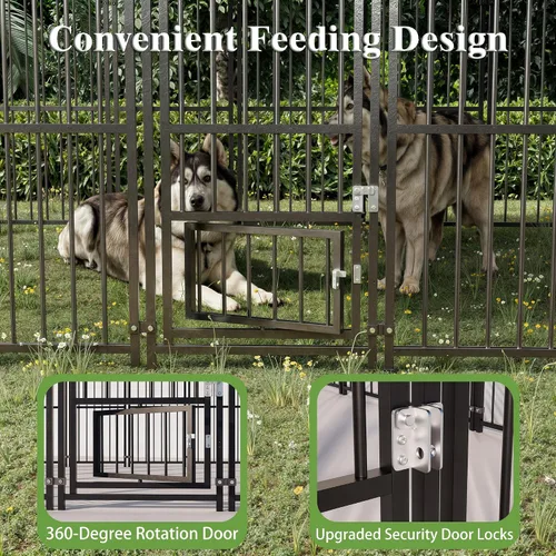 Vista 4 de Perrera grande para perros exterior de 10 x 14 pies, jaula resistente con puerta de alimentación, corrida de perro al aire libre con techo