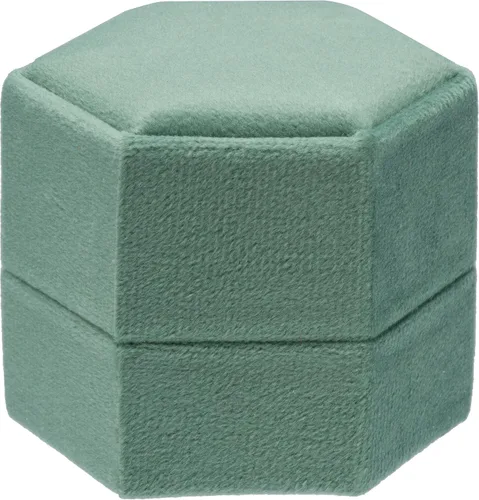 Vista 6 de Caja hexagonal para anillos de terciopelo con 3 ranuras para ceremonia de boda, propuesta, compromiso, cumpleaños (verde salvia)