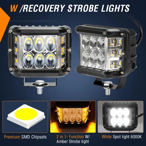 Vista 3 de AUTOXBERT 2 piezas de luces laterales de cápsulas, luces LED estroboscópicas de cubo de 4 pulgadas de doble cara para todo terreno con destello