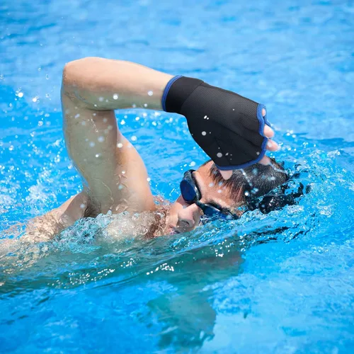 Vista 2 de 2 pares de guantes acuáticos de natación, guantes de entrenamiento de natación de mano, guantes de natación para hombres y mujeres, guantes de malla