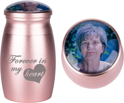 Vista 17 de Bivei Urnas pequeñas para cenizas humanas, urna personalizada de recuerdo con foto y texto para hombres y mujeres, mini urnas para adultos