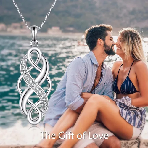 Vista 6 de YFN Collar con colgante de ópalo creado con nudo celta irlandés, collares negros de plata esterlina para mujeres y hombres de 18 pulgadas