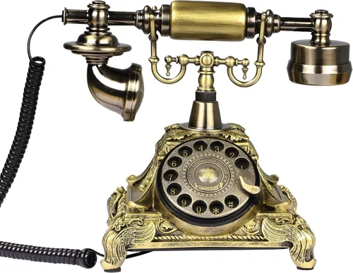 Vista 13 de CERRXIAN Teléfono giratorio de línea fija retro - Teléfono fijo antiguo rotativo, decoración de cobre de imitación de resina para oficina en casa