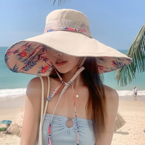 Vista 2 de Sombreros de sol de ala extra ancha de 6 pulgadas con protección UV UPF 50+ y correa para sombrero de playa para mujer