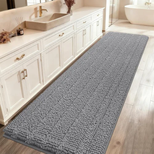 Vista 24 de ACCUMTEK - Juego de alfombras de baño a rayas beige de 3 piezas, ultrasuaves, antideslizantes de chenilla, alfombras de baño mullidas y absorbentes