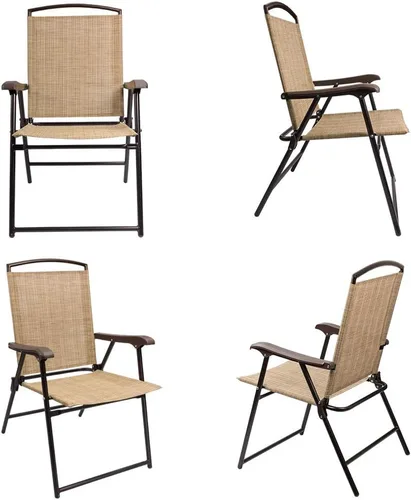 Vista 4 de Devoko Juego de 2 sillas plegables para patio, camping, jardín, piscina, playa, con sillas que ahorran espacio (beige)