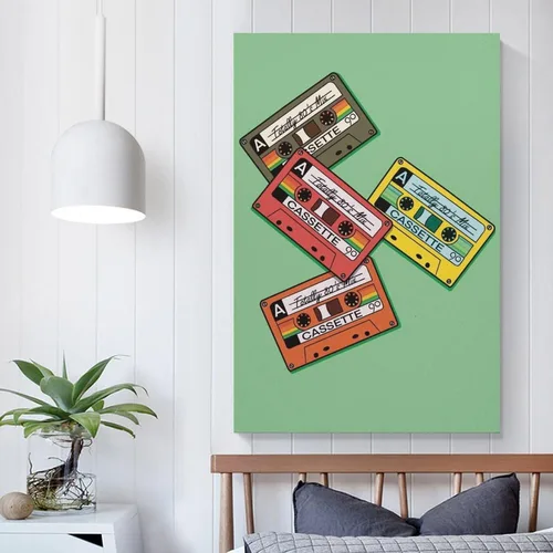 Vista 5 de Cinta de cassette retro impresión de casete de los años 90 y 80 música retro moderna impresiones de pared abstractas geométricas minimalistas
