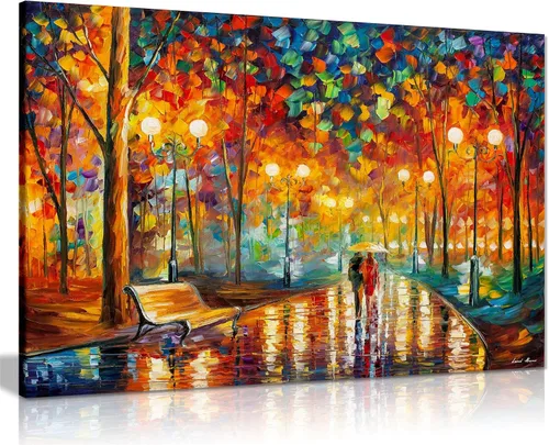 Vista 17 de Pareja bajo un paraguas por Leonid Afremov - Lienzo decorativo para pared (12 x 8 pulgadas)