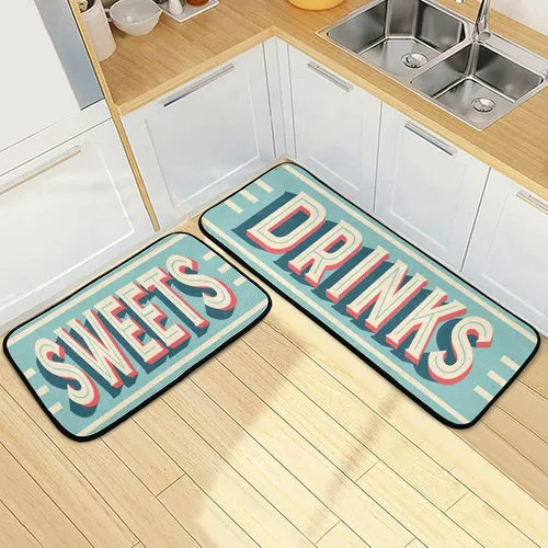 Vista 7 de Sweets Quotes - Juego de 2 tapetes de cocina retro vintage, antideslizantes, para puerta, baño, hogar, oficina, fregadero, lavandería, granja, 28 x