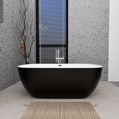 Vista 4 de BuildMyplace - Bañera independiente de acrílico de 67 pulgadas, bañera de baño contemporánea con desbordamiento y desagüe desplegable en cromo