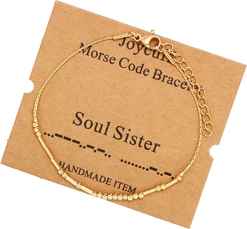 Vista 155 de JoycuFF Pulseras inspiradoras de código morse para mujeres, cuentas de plata, joyería con mantra de motivación, regalos para ella