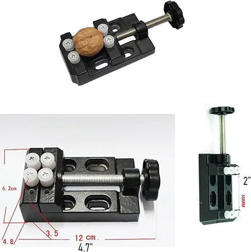 Vista 3 de Mini abrazadera universal de banco de mesa con tornillo de banco + tornillo de precisión, modelo taladro manual con 20 brocas giratorias para tallar
