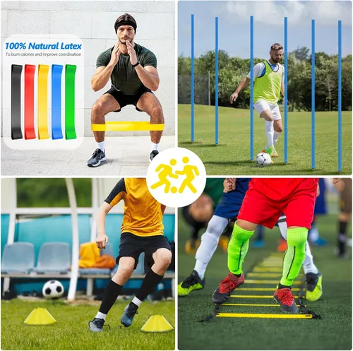 Vista 2 de Haootadiy Varas de Entrenamiento de Agilidad de Fútbol Equipo de Fútbol Ajustable para Entrenamiento Incluye 6 Varas de Agilidad Flexibles