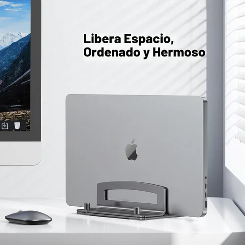 Vista 2 de TECKNET Soporte vertical para laptop, soporte ajustable de aluminio para laptop (hasta 17.3 pulgadas), soporte vertical que ahorra espacio