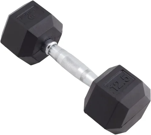 Vista 11 de Body Sport Mancuerna hexagonal con revestimiento de goma, individual – Mancuernas para ejercicios – Equipo de entrenamiento de fuerza – Accesorios