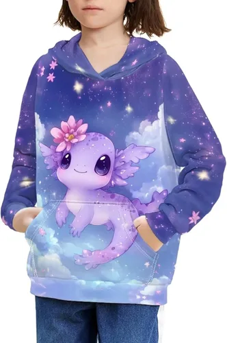 Vista 36 de Ystardream - Sudaderas para niñas adolescentes con bolsillo, sudaderas de manga larga para niños 0 Lindo Axolotl Rosa