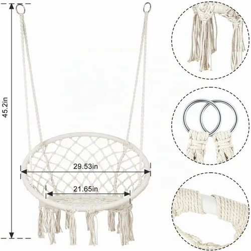 Vista 6 de Silla colgante de macramé para dormitorio, hamaca columpio para interiores y exteriores