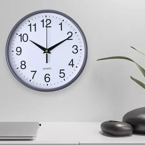 Vista 3 de Reloj de pared redondo de moda, estilo simple, de alta precisión, funciona con pilas, fácil de leer, sin tictac, reloj de cuarzo para decoración