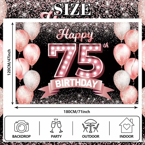 Vista 270 de Cartel de feliz cumpleaños décimo oro rosa, telón de fondo, saludos a 10 años, globos de confeti, decoración temática para niñas de 10 años
