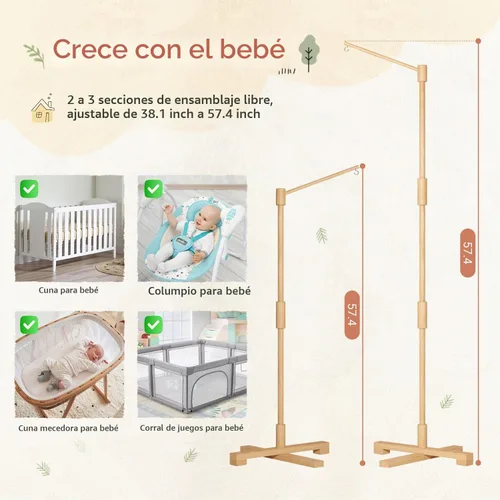 Vista 2 de FEISIKE Brazo móvil para cuna de bebé, brazo móvil de 57.4 pulgadas para cuna de madera para decoración de guardería, soporte para bricolaje