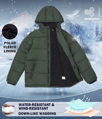 Vista 4 de SOLOCOTE Abrigos de invierno para niños, chaqueta de algodón acolchada con capucha y relleno de peso medio