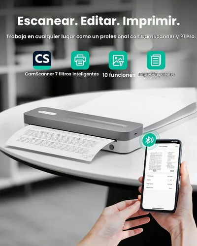 Vista 2 de P1 Pro Impresora Térmica Sin Tinta, Impresora Bluetooth Portátil Tamaño Carta EE. UU. con 1 Rollo de Papel, para iPhone, Android, Computadora, Uso