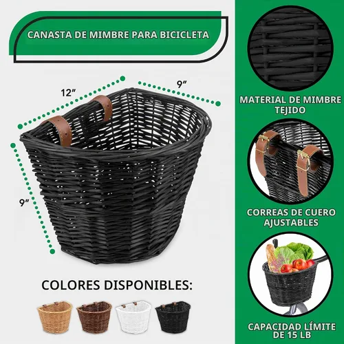 Vista 2 de ProSource Bicycle Front Basket for All Ages, Detachable Bike Basket with Adjustable Straps, Fits Most Bikes, 15LB Capacity Negro