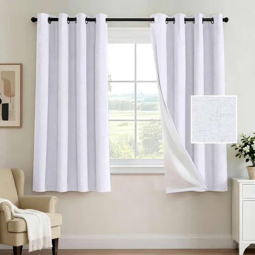 Vista 74 de H.VERSAILTEX Cortina 100% opaca para dormitorio, 63 pulgadas de largo, con ojales, cara de lino, bloqueo de luz completa, cortina para sala de Arena