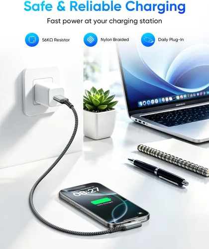 Vista 5 de SUNGUY Cable USB C 3.1 Gen 2 de 3 pies, ángulo recto Android Auto USB C, carga rápida 3A y cable de sincronización de datos de 10 Gbps compatible