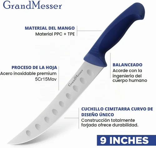 Vista 2 de Cuchillo de carnicero para cortar carne, cuchillo curvado de 9 pulgadas