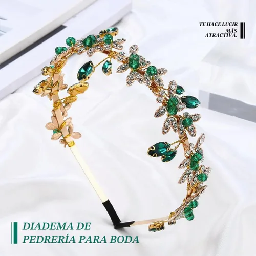 Vista 2 de JEAIRTS - Diadema de diamantes de imitación esmeralda, tocado de boda