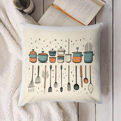 Vista 4 de Lindas fundas de almohada de terciopelo con estampado de olla y utensilios de cocina, 12 x 12 pulgadas, protector de almohada para el hogar, patio