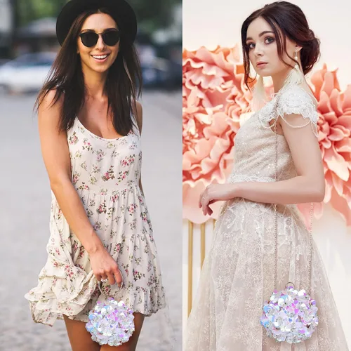 Vista 2 de Selighting Bolso de mano floral de bola redonda para mujer bolso de noche formal con cuentas bolso de novia bolso de fiesta de graduación