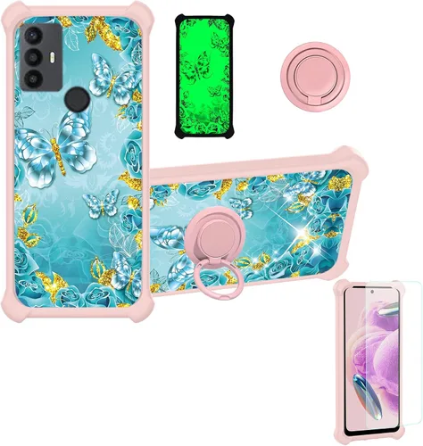Vista 47 de jioeuinly Funda compatible con Oukitel P1 Pro con protector de pantalla de vidrio templado, policarbonato duro + silicona suave, soporte de anillo