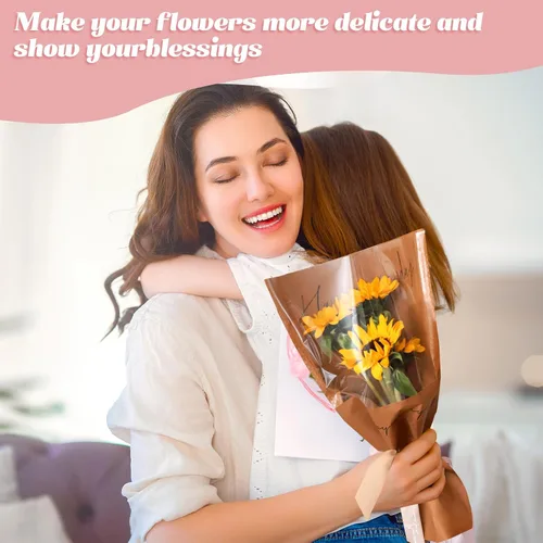 Vista 6 de Harloon 100 bolsas de flores para ramos de flores, papel de regalo de flores transparentes, fundas de 11 x 5.1 x 17.3 pulgadas, múltiples Café
