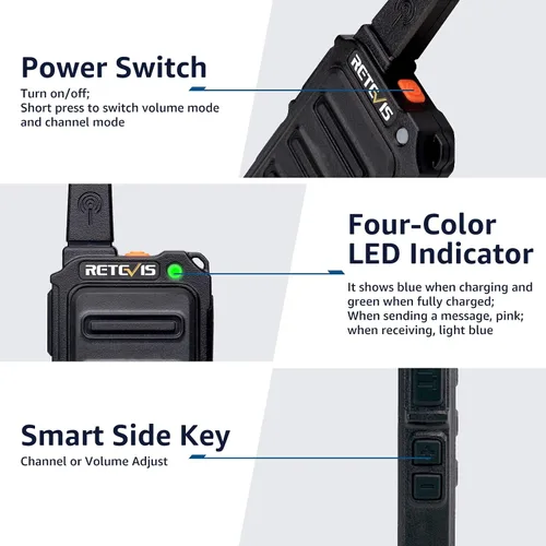 Vista 7 de Retevis RT19 Mini Walkie Talkie, Walkie Talkies con auricular, 1300 mAh, clip de metal, portátil, radio bidireccional compacta para adultos