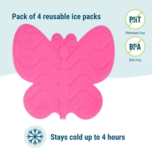 Vista 4 de Wildkin Paquetes de hielo para niños (paquete de 4) – Delgadas, reutilizables, mantiene el almuerzo fresco para la escuela/viajes, mariposa
