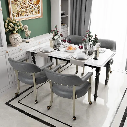 Vista 36 de Juego de 2 sillas de comedor con ruedas, poliuretano gris antiguo Gris (Antique Grey)
