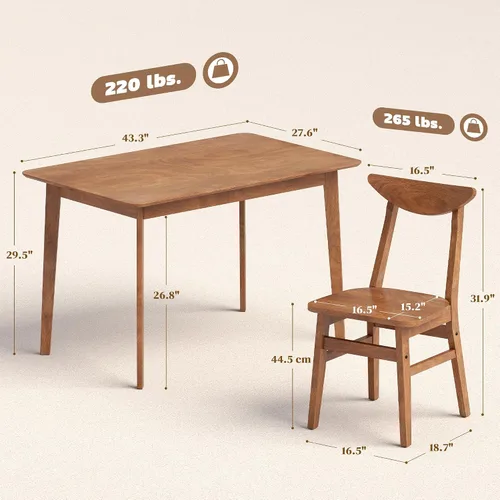 Vista 7 de HOMCOM Juego de mesa de comedor de madera maciza de 5 piezas para 4, mesa de cocina y sillas modernas de granja para espacios pequeños, comedor