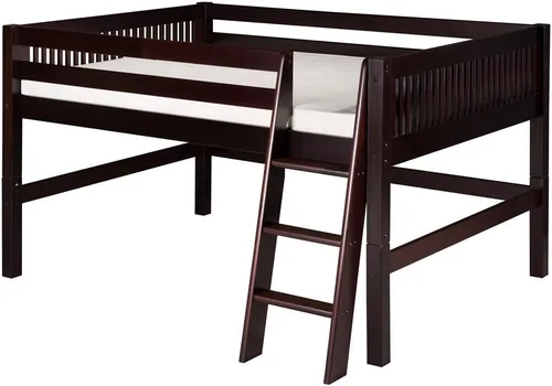 Vista 4 de Camaflexi Mission Style - Cama baja de madera maciza, tamaño individual, escalera en ángulo lateral, color blanco