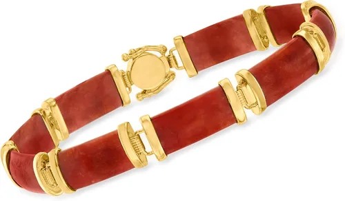 Vista 3 de Ross-Simons Pulsera Good Fortune Jade en oro de 18 quilates sobre plata esterlina